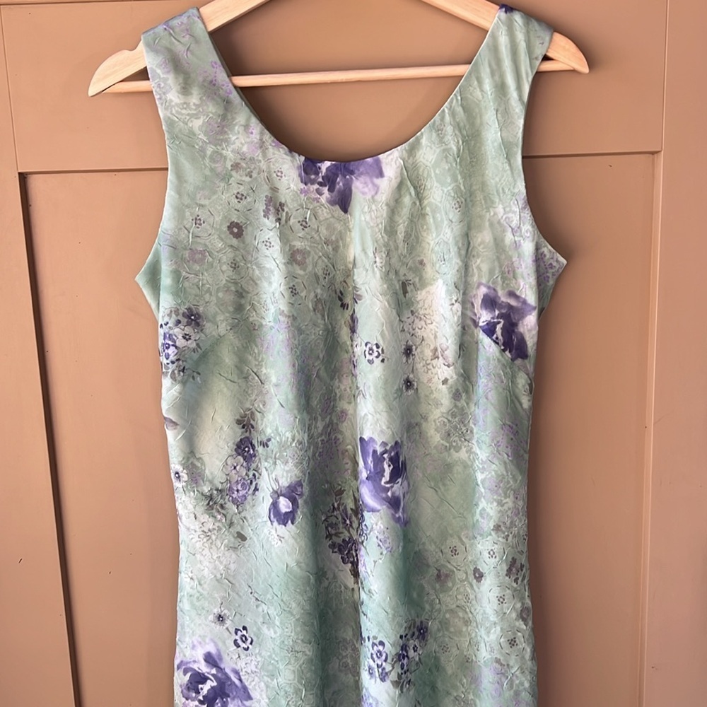 Vintage Y2K Karin Stevens 12 Crinkled Floral Sheath Maxi Dress Sage Purple Fairy - Picture 2 of 6